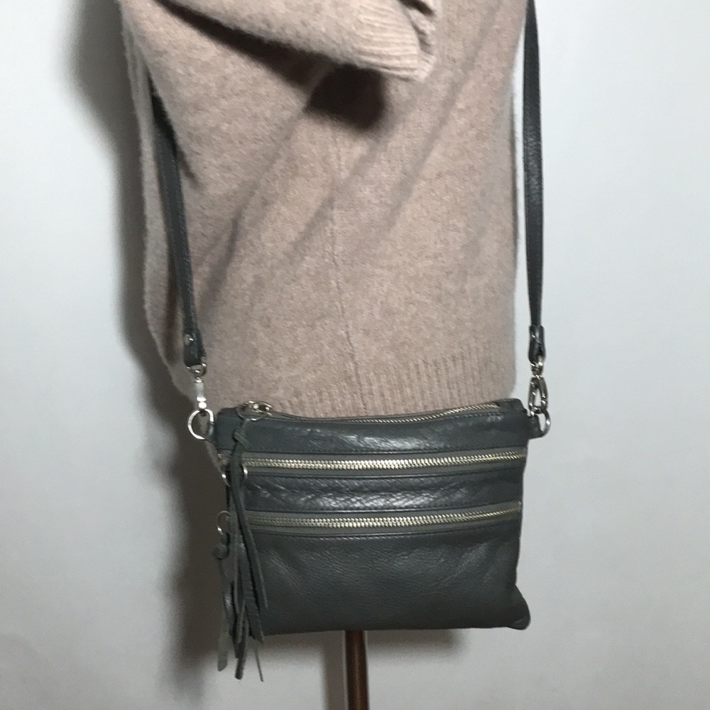 Luciana Verde Italy Gray Leather Mini Crossbody Bag